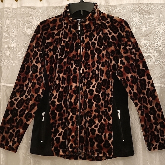 NWOT Leopard Velour Zip-up Jacket, Soft & Plush, Vibrant Colors, PL - Picture 2 of 11